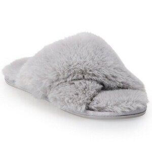 NWT Lauren‎ Conrad LC X Band Faux Fur Slide Slippers Gray Size XL 9/10 Cozy